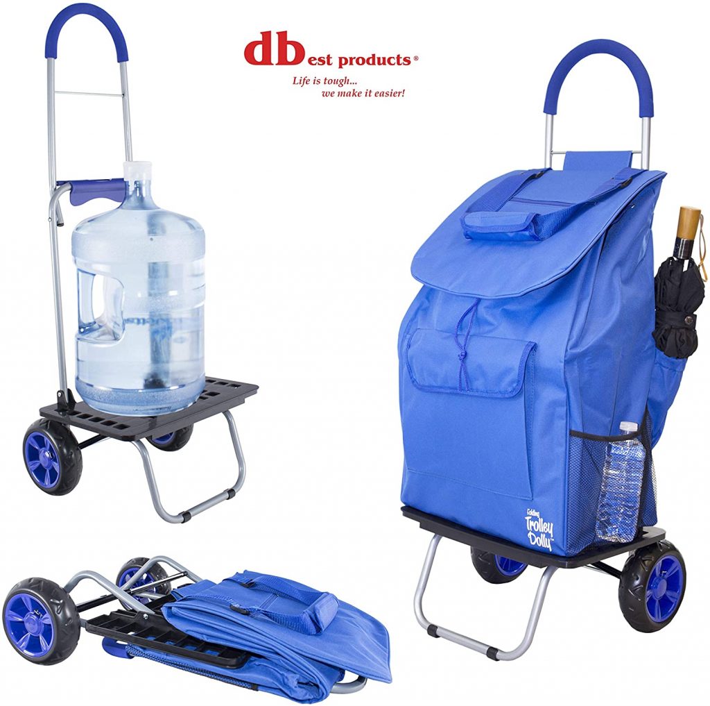 dbest products Bigger Trolley Dolly, Blue Shopping Grocery Foldable Cart - best shopping carts for the elderly